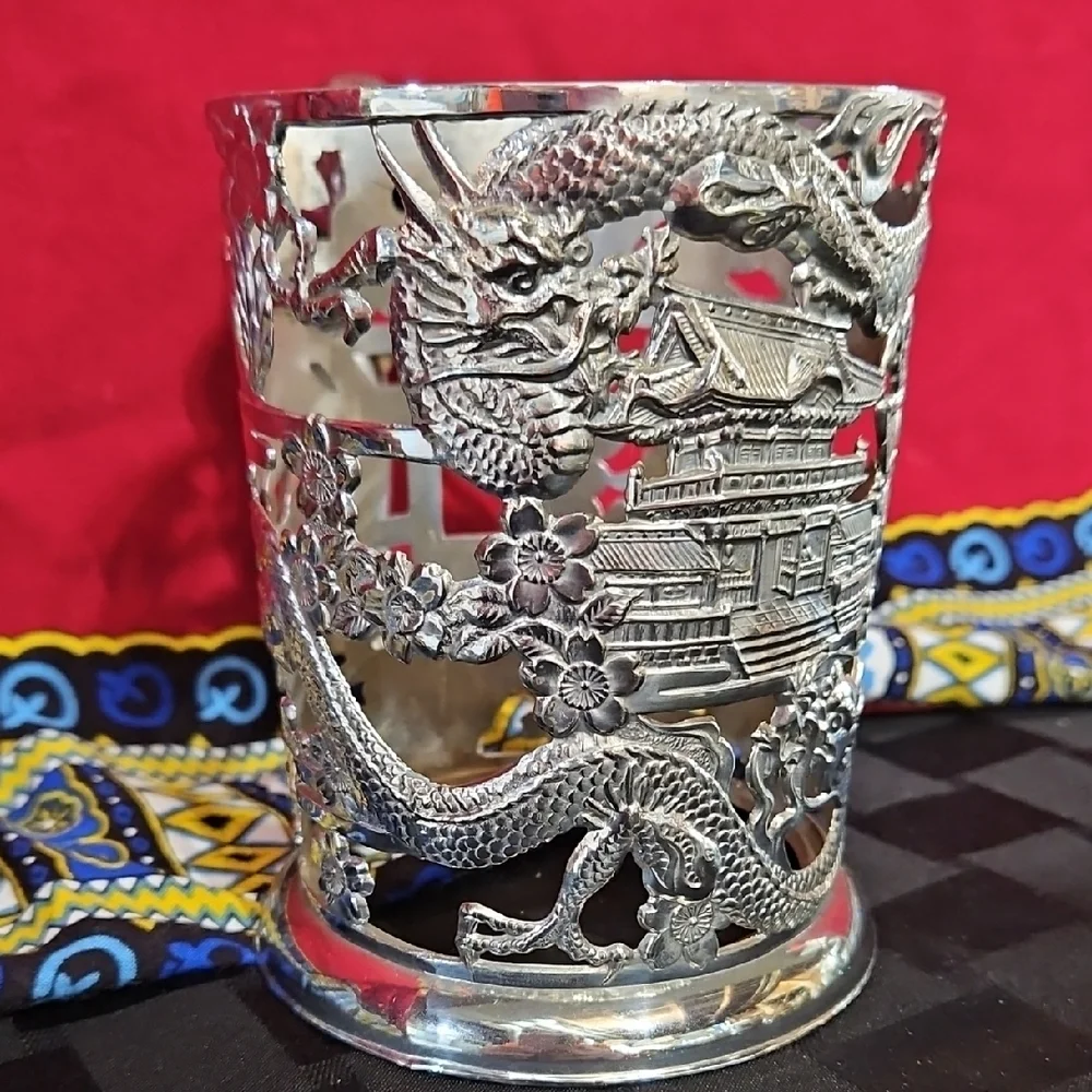 Japanese Cut Silver Plated Stein Tankard Holder with Nude Handle